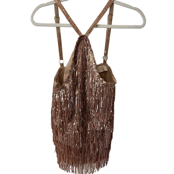 Bronx and Banco Isle Mini Dress Fringe Sequin Halter Neck Cocktail Gold Size 8 - Picture 15 of 15